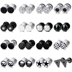 YADOCA 16 Pairs Fake Gauge Earrings for Men Women Stainless Steel Stud Earrings Cheater Fake Ear Plugs Faux Gauges Earrings Ear Tunnel