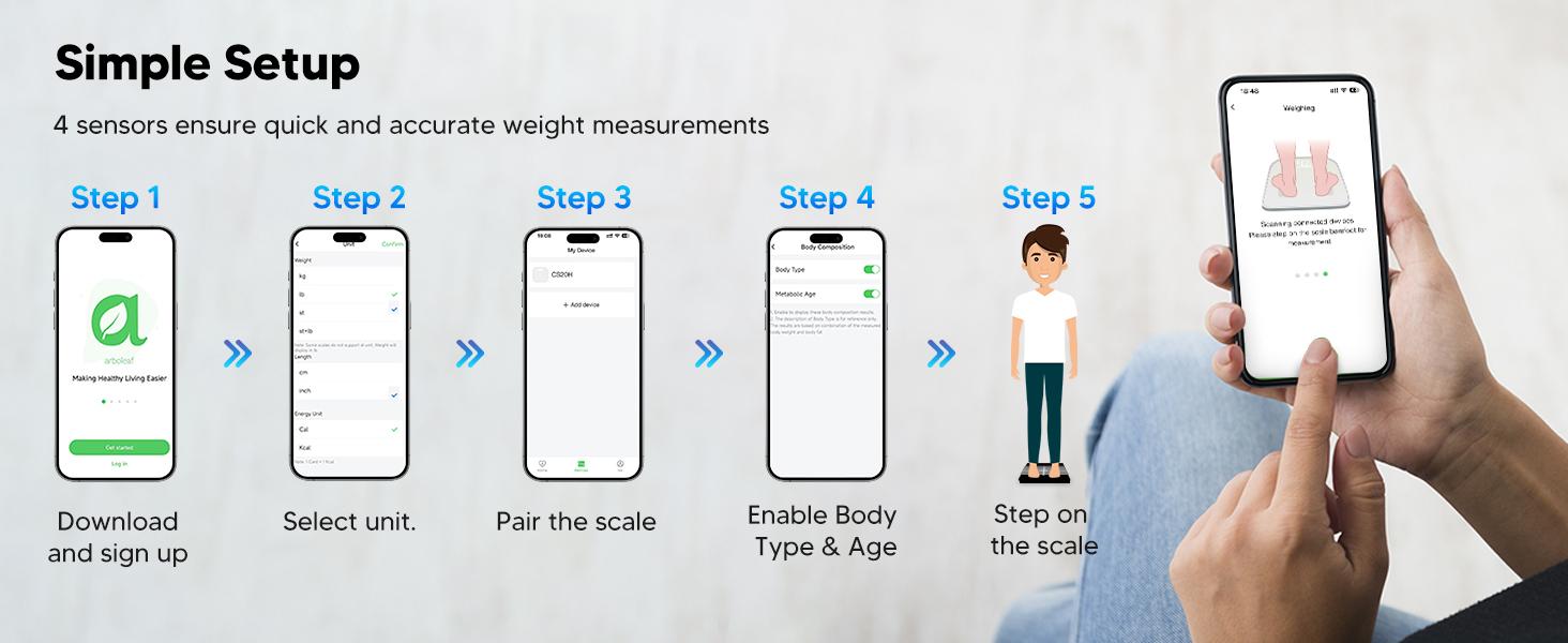 Arboleaf Bathroom Smart Scale with BMI, Body Fat, Muscle Mass, Digital Bathroom Scale for Body Weight, 14 Body Composition Metrics, Large LED Display, Accurate Weighing Machine, App Sync, 400lbs, 10.2"