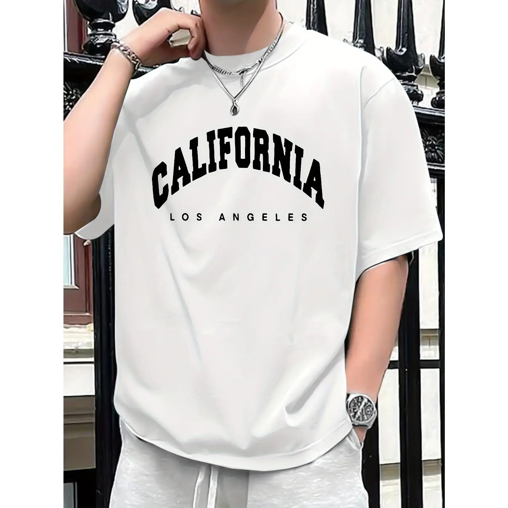 Men's Classic California Los Angeles Graphic T-Shirt - Casual Short Sleeve Round Neck Streetwear Top, Gray with Bold White Letter Print, Soft Lightweight Cotton for Casual Attire, Menswear, Fabric, Cotton Graphic Tees, Casual Fit