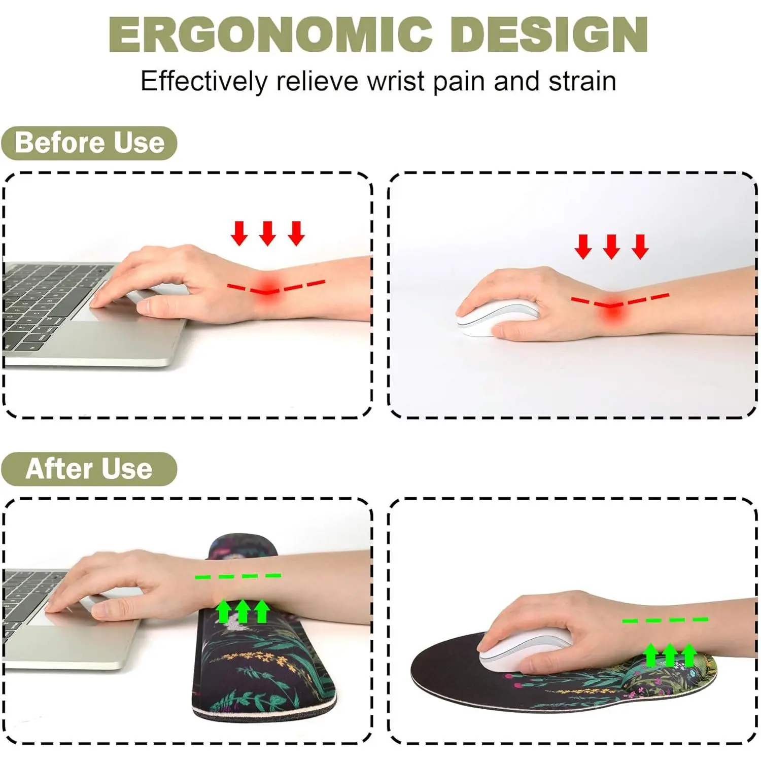 Ergonomic Mouse Pad with Wrist Rest & Keyboard Wrist Rest, Memory Foam Wrist Support for Easy Typing Pain Relief, Ideal for Gaming Office Laptop, Black Flower Ergonomic Mouse Pad with Wrist Rest & Keyboard Wrist Rest, Memory Foam Wrist Support for Easy Typing Pain Relief, Ideal for Gaming Office Laptop, Black Flower
