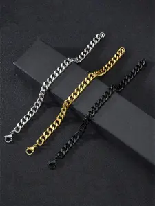 Men's Simple Style 18k Gold Plated Stainless Steel Chain Bracelet, Hip Hop Sports Accessory, Perfect for Daily Wear and Parties