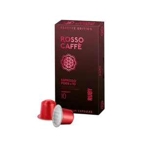ROSSO RESERVE Ruby Espresso Pods - 10 Extra Dark Roast Aluminum Capsules, 100% Arabica Beans, GMO-Free, Bold Flavor, Cuban Style Blend