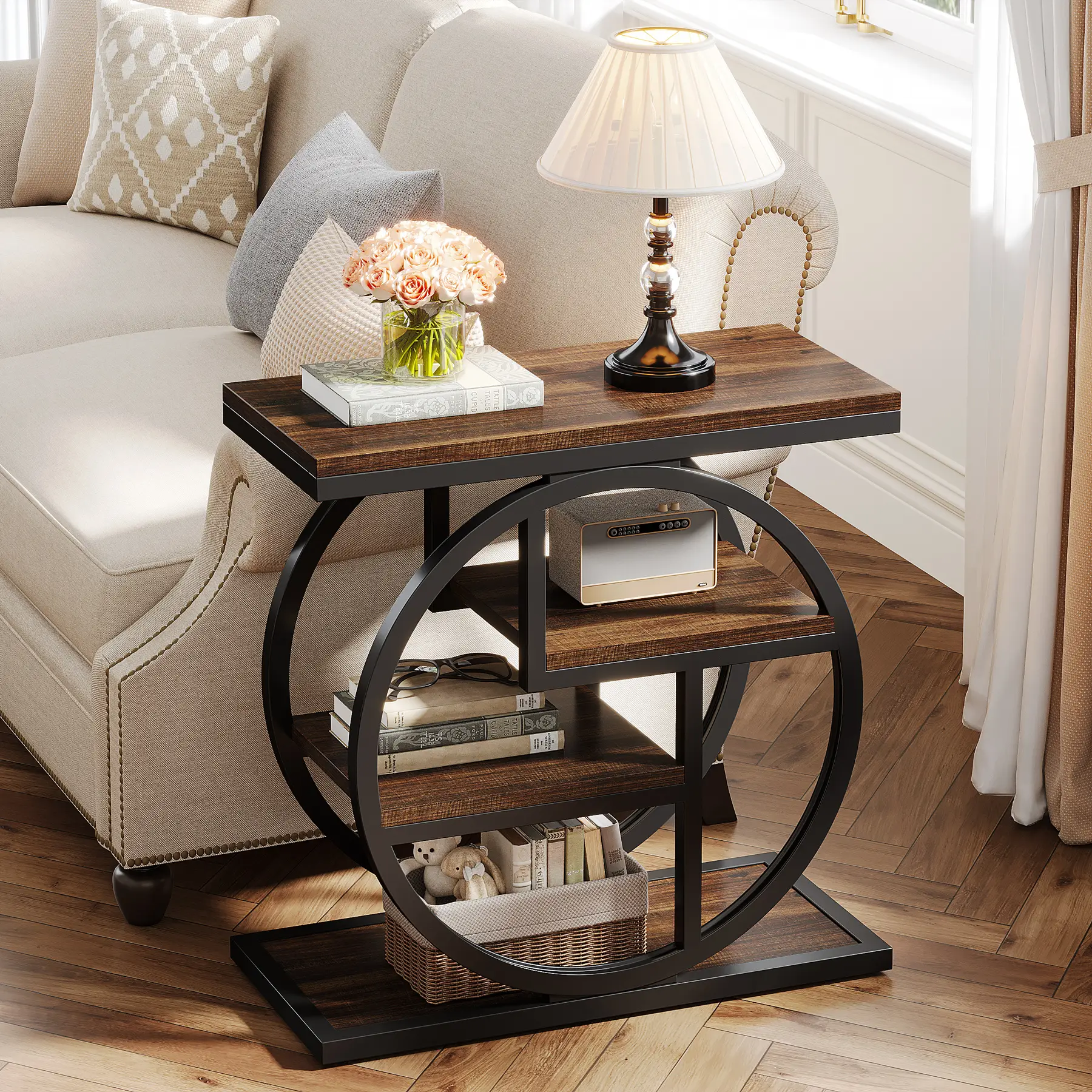 Tribesigns End Table for Living Room, 4-Tier Narrow Side Table with Storage Shelves, Industrial Bedside Table for Bedroom,