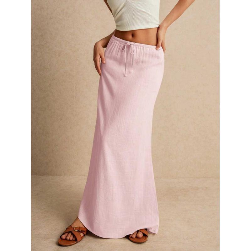 LYD- Women's White Maxi Skirt - Minimalist Drawstring Linen Fabric, Regular Fit, Casual Style, All Seasons Bottoms for Home Wear -LYD sport women leopard