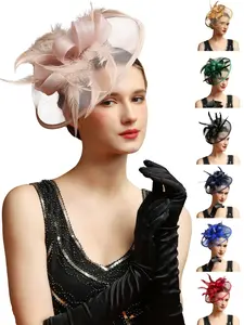 1PC Kentucky Fascinators Hats for Women - Vintage Tea Party Grid Outfit Headband Church Derby Hat for Women For carnival, Halloween and parties Bow Headbands Hair Bows Headbands