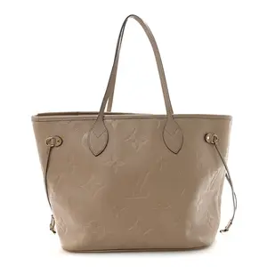 Pre-owned Louis Vuitton Leather Shoulder Bags Empreinte Monogram Giant Neverfull MM Tourterelle