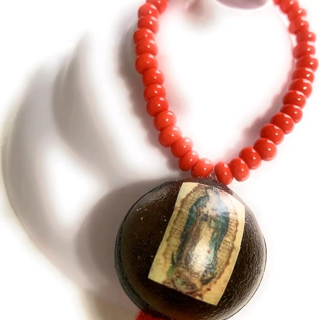 Lady of Guadalupe Ojo de Venado Stretch Red Bracelet for Baby Small Red Beads with Handmade Design Choice of 2 Styles (You can receive either of our 2 handmade designs)