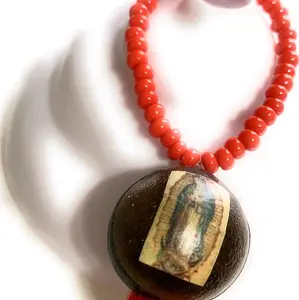 Lady of Guadalupe Ojo de Venado Stretch Red Bracelet for Baby Small Red Beads with Handmade Design Choice of 2 Styles (You can receive either of our 2 handmade designs)