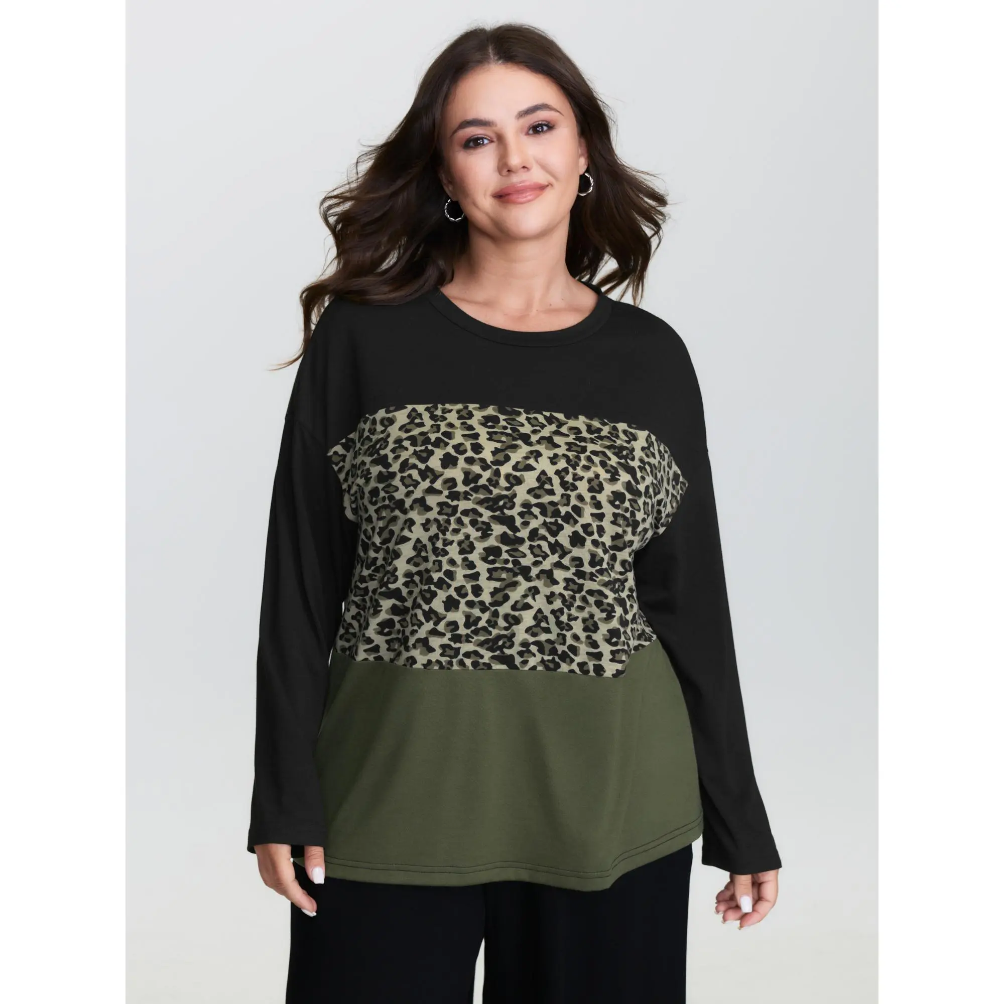 BloomChic Leopard Print Colorblock T-Shirt 【M-6XL】