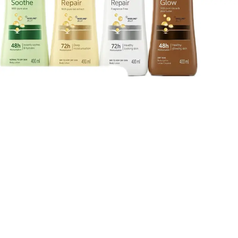 Park Of 6 Vaseline Intensive Care 400ml Variety Pack - Aloe Soothe, Dry Skin Repair, Advanced Repair & Cocoa Glow for Ultimate Skin Care