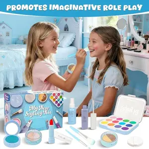 12-Piece Kids Realistic Makeup Set, Non-Toxic Toy Cosmetics, Princess Game Kit with Eyeshadow Palette, Lipstick, Applicator, Birthday & Christmas Gift, Pretend Play Set, Kids Vanity