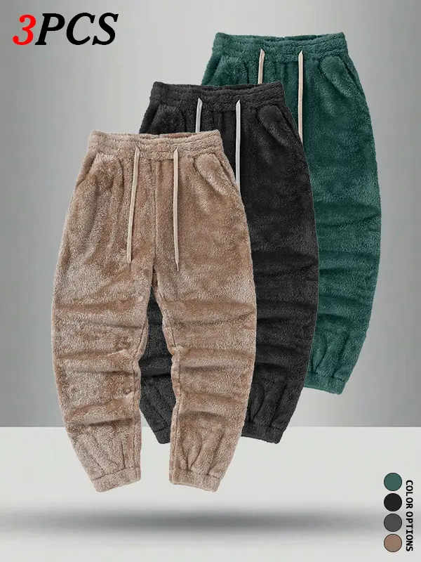 Men’s fleece jogger sweatpants, multi-pack autumn/winter style, side pockets design, loose casual and versatile, warm cuffed pants for going out