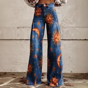 Fashionable printed flared jeans for Oversize style Womenswear Bottom Streetwear Trouser Comfort Pants Baggy Khdz1 Loose