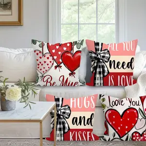 4pcs of Red Valentine's Day Pattern Design Printed Zipper Pillowcase Home Decoration Living Room, Bedroom and Sofa Home Decoration (without Pillow Core)