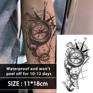 Revolutionary Technology Tattoo, Semi-Permanent, Compass, Anchor, Animated Tattoo, Temporary Tattoo, Fake Tattoo, Waterproof, Authentic Tattoo Appearance, Plant Tatto, Size, Authentic Look