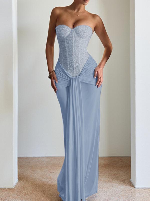 Elegant Strapless Corset Bodycon Long Formal Dress, with Ruched Detail, Perfect for Evening Prom Party
