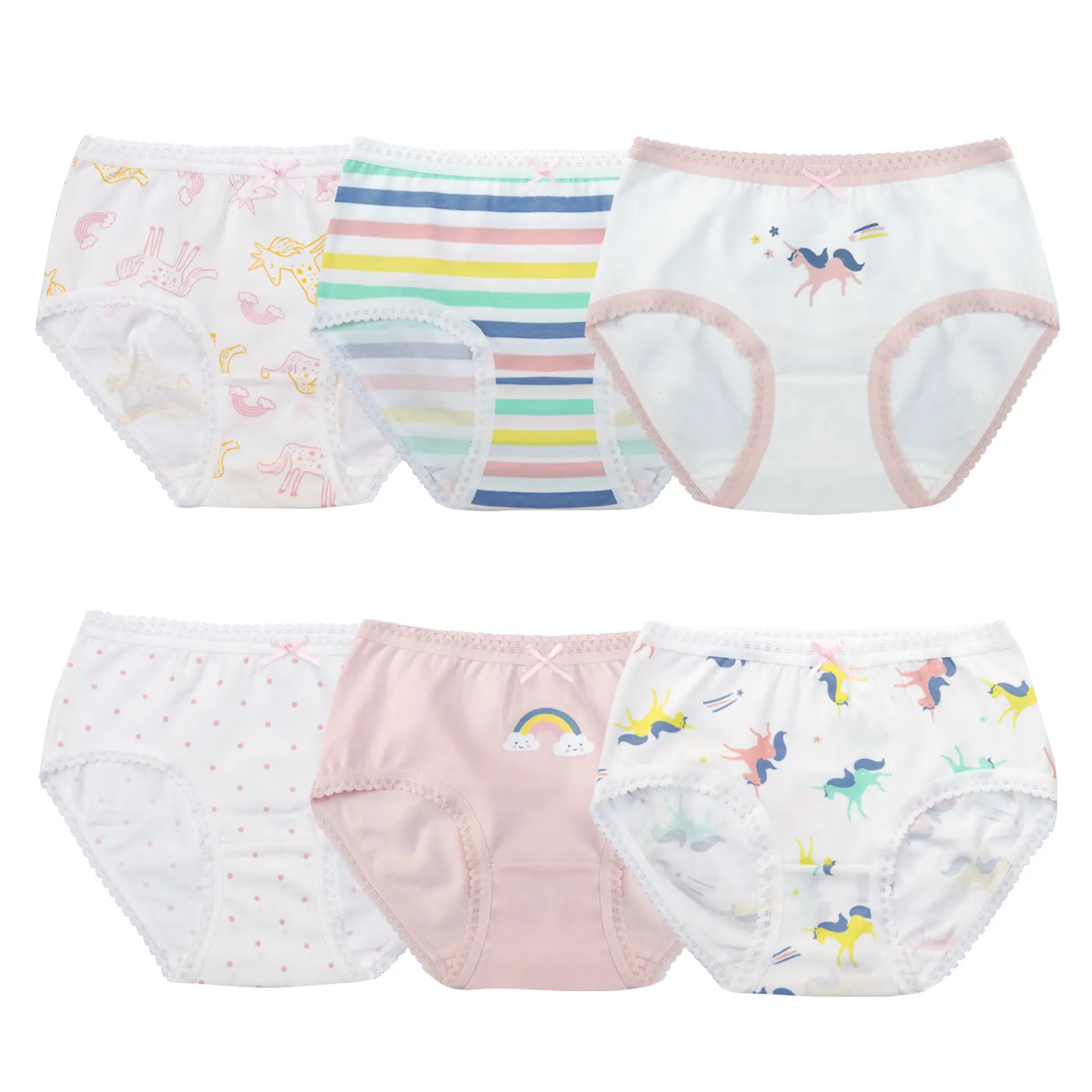 6-Pack Cotton Girls Panties Soft Comfort Knickers Toddler Breathable Undies Assorted Briefs Cute Underwear for Little Girls