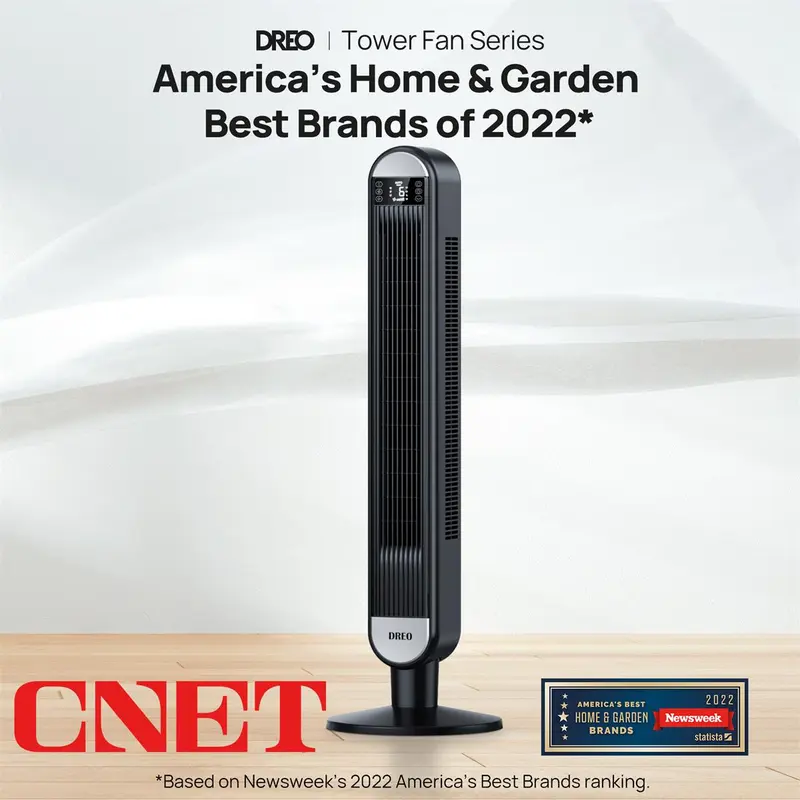 Dreo Tower Fan for Bedroom, 42 Inch Bladeless Fan, 24ft/s High Velocity, 6 Speeds, 4 Modes, 90° Oscillating with Remote, Large LED Display, 12H Timer, 34db Quiet Floor Fans for Home Living Room Office appliances device 1