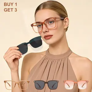 Magnetic Reading Sunglasses 3-in-1  Women, 0-3.5x, Fashion Color Frames, Anti Blue Light UV400, Oversized Square Readers Slim Face Daily Wear