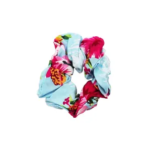Hair Scrunchies in Pink Hibiscus Vine Turquoise