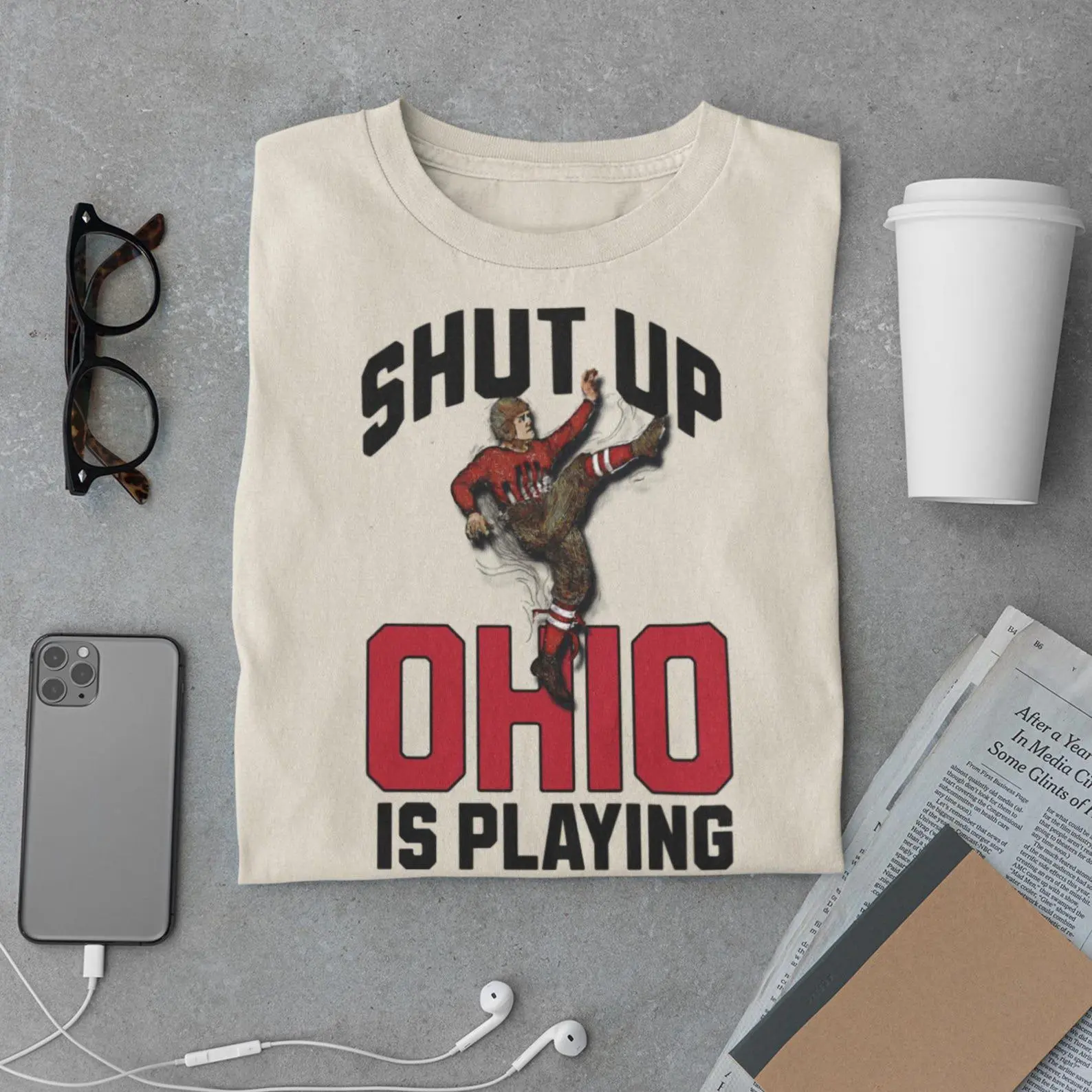 Ohio State Vintage Football Tee, Unisex T-shirt, Buckeyes Fan Gift, National Champions Shirt, Grand-Dad, Retro College Apparel