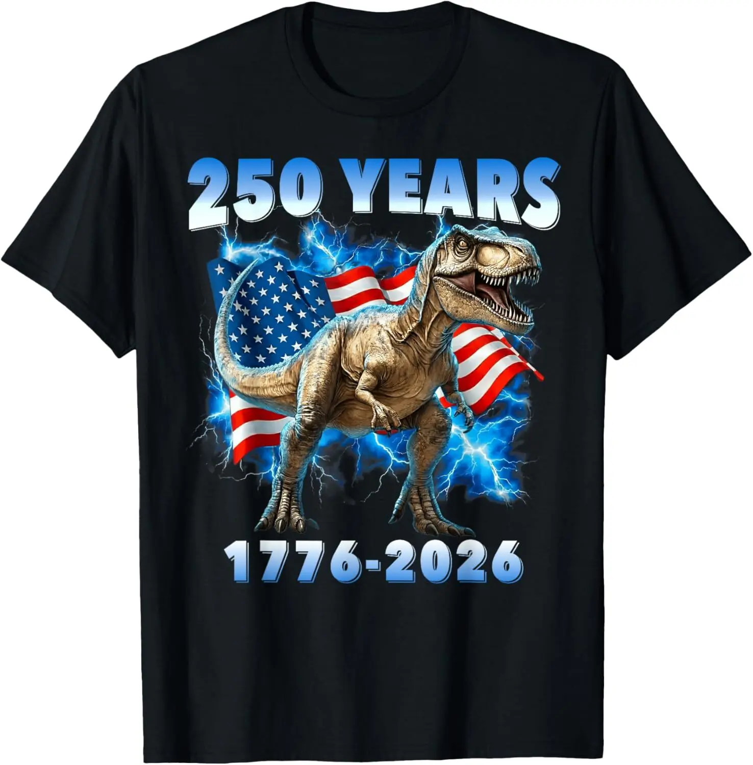 USA 250 Years 1776-2026 Dinosaur America Flag for Boys T-Shirt Cotton Fabric Kid