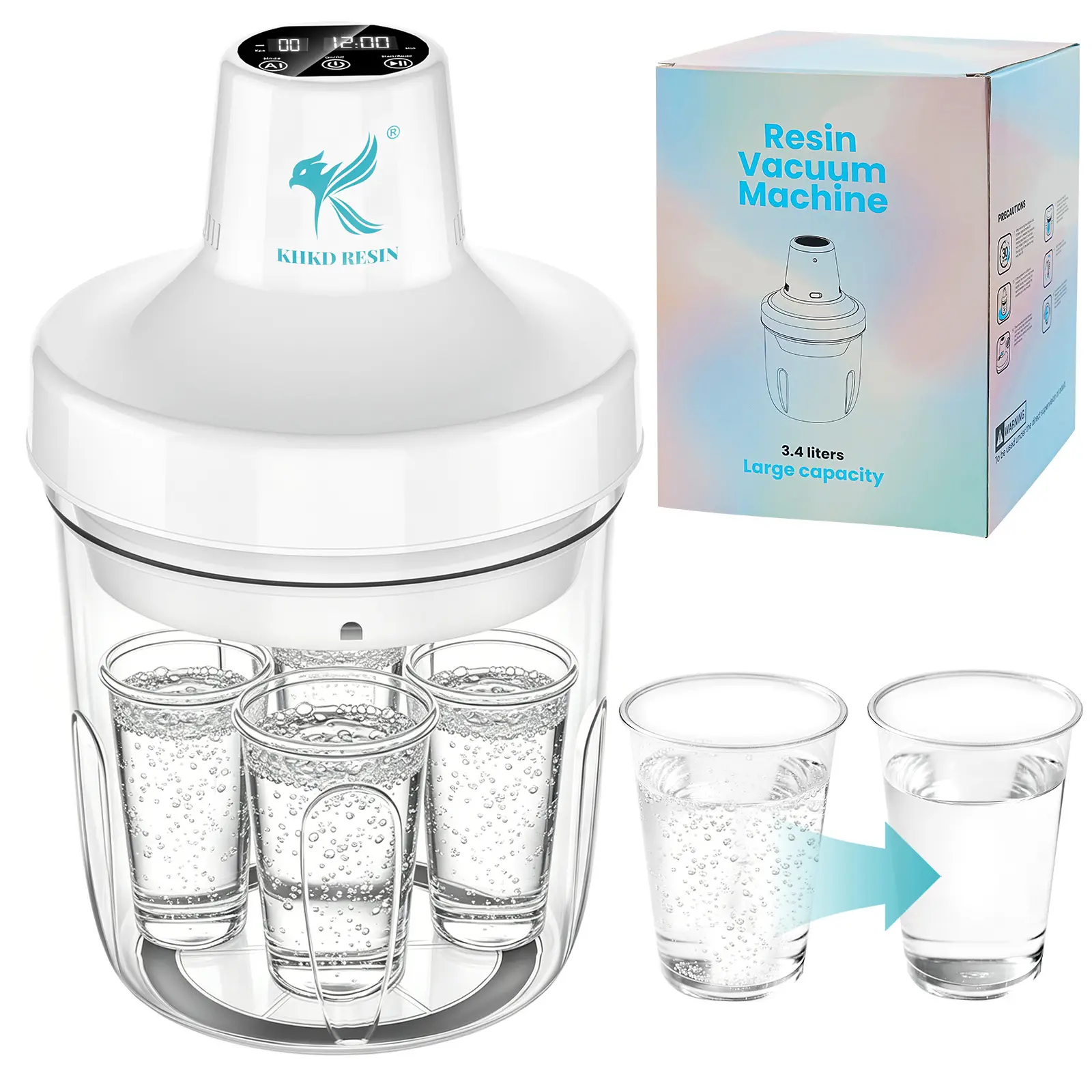 KHKD RESIN 3.4L Resin Vacuum Machine, Epoxy Resin Bubble Remover, Vacuum Chamber for Removing Air Bubbles from Resin, Large Capacity Degassing Machine