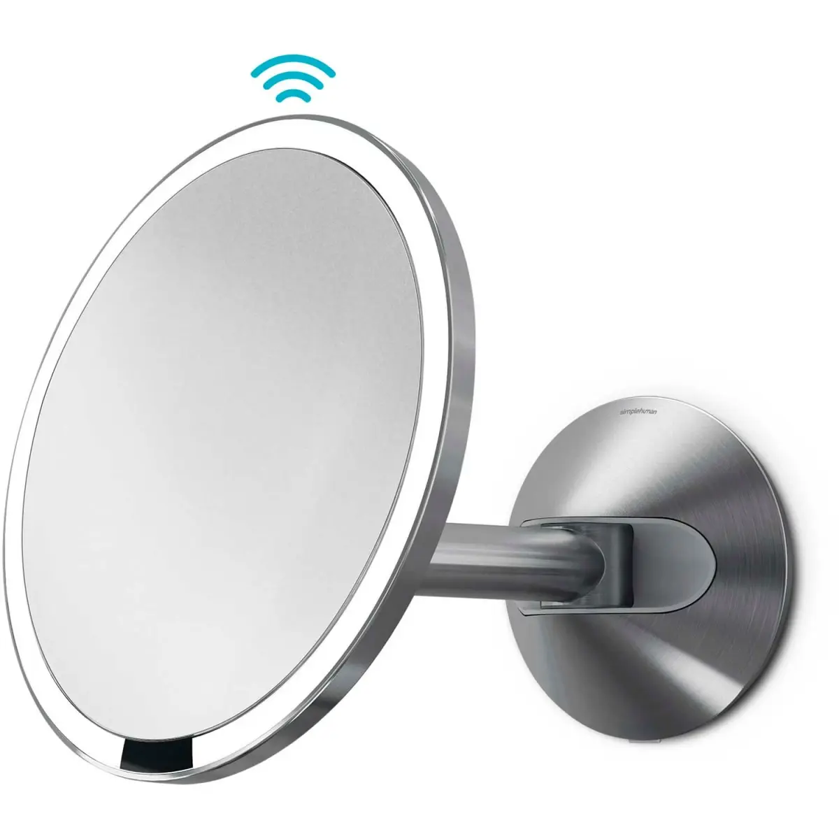 Hard-Wired Round Sensor-Lighted Glass Stainless Steel Wall-Mount Vanity Mirror by Simplehuman, 13.75" W x 9" H x 3" D, Natural Sunlit, Model ST3003 (640862)