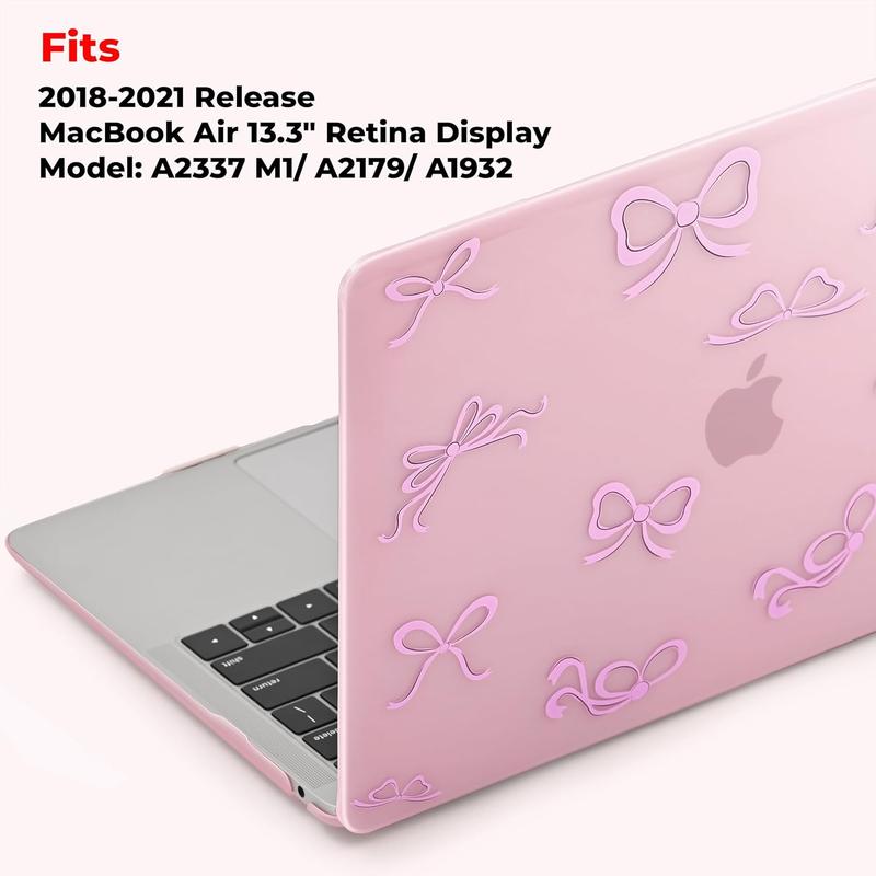 Hard Case Compatible with MacBook Air 13 inch M1 Chip 2021-2018 with Retina Display, Air 13.3 inch Plastic Protective Case + Transparant Keyboard Cover + Screen Protector, Crystal Pink Bow
