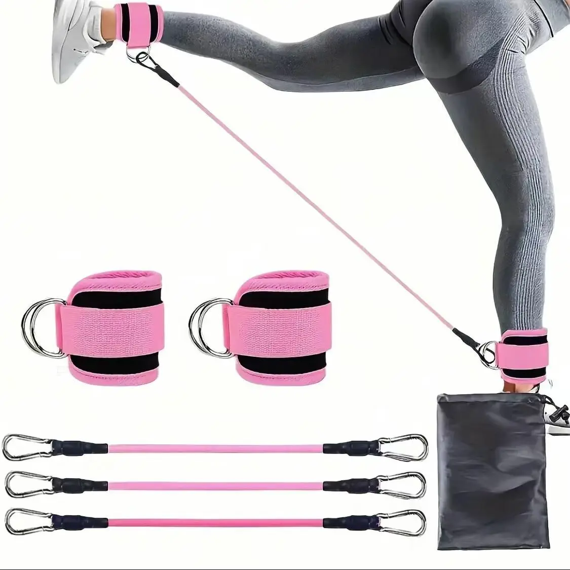 Ankle Resistance Band Set, 3 Counts Resistance Band & 2 Counts Ankle Strap & 1 Count Carry Bag, Fitness Equipment for Home Gym Workout