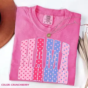Comfort Colors Polka Dots Mama Tshirt Coquette Girly Grandmacore Tee Vintage Grandma Mama TShirt Mother’s Day Spring Preppy Polka Dots Mama