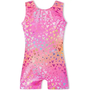 Gymnastics Leotards for Girls Sparkly One-Piece Pro Kids Unitard Biketards with Shorts