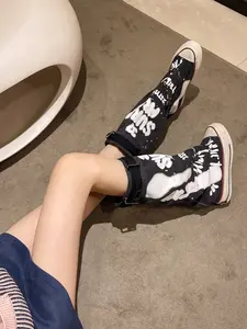 American Retro Graffiti Tube Boots, Canvas Two-Wear Design Street Style Casual Shoes, Perfect for Music Festivals, Street Fashion, Daily Footwear