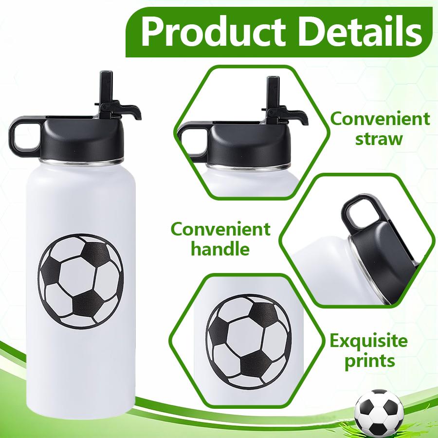 12 pcs 32 oz reusable stainless steel cups, indoor soccer cups for iced coffee, hot and cold beverages and juices, perfect for soccer games, graduation events and daily hydration must-haves, perfect gift for mother's day, graduation season