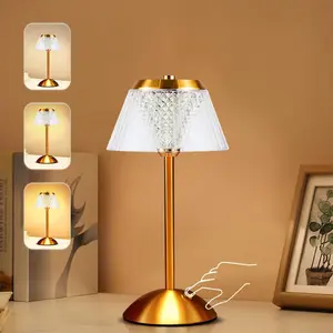 Portable Crystal Table Lamp, Cordless Metal Vintage Desk Lamp, 3 Color Touch Control Rechargeable Lamp, 3-Levels Brightness Room Decor Desk Lamp, Living Room, Kitchen, Dining Room Lamp