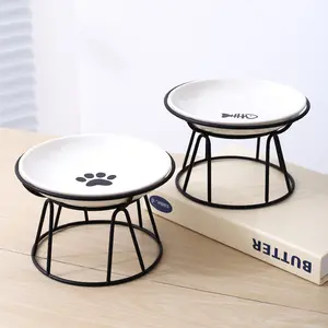 Set of 2 Ceramic Cat Bowls with Stand, Elevated Pet Food Dish for Indoor Cats Kittens Puppies, Easy to Clean, Durable Design
