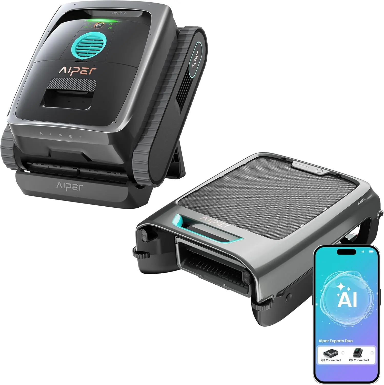 AIPER Experts Duo: Cordless Pool Cleaner Robot & Solar Pool Skimmer, Gray | Scuba V3 & EcoSurfer S2, 360° Top-to-Bottom Clean, 7 Day Hands-Free Care, 10x Faster Pool Clean with AI Patrol, Auto-Parking