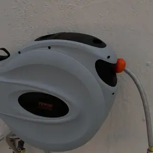 VEVOR Retractable Garden Hose Reel,  , 5/8 Inch x 100 ft Wall Mounted, Heavy Duty with 9-Pattern Nozzle, Adjustable Length Lock, Upgraded Slow Return System & 180° Swivel Bracket