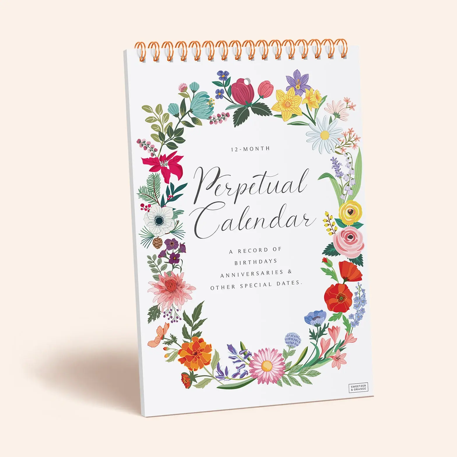SWEETZER & ORANGE Perpetual Calendar 12 Month Wall Calendar 6x9” Floral Flip Calendar Design for Office or Family Use