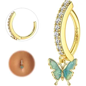 FIASASO Belly Button Ring Hypoallergenic Surgical Stainless Steel Clicker Belly Rings Hoop CZ Butterfly Heart Teardrop Flower Reverse Belly Button Rings Belly Piercings Jewelry for Women 14G Navel Ring