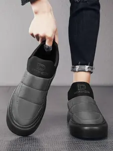 Men's Winter Cotton Shoes, New One-Step Slip-On Fleece Lined Thick Warm Anti-Slip Snow Boots, Casual PU Leather All Seasons