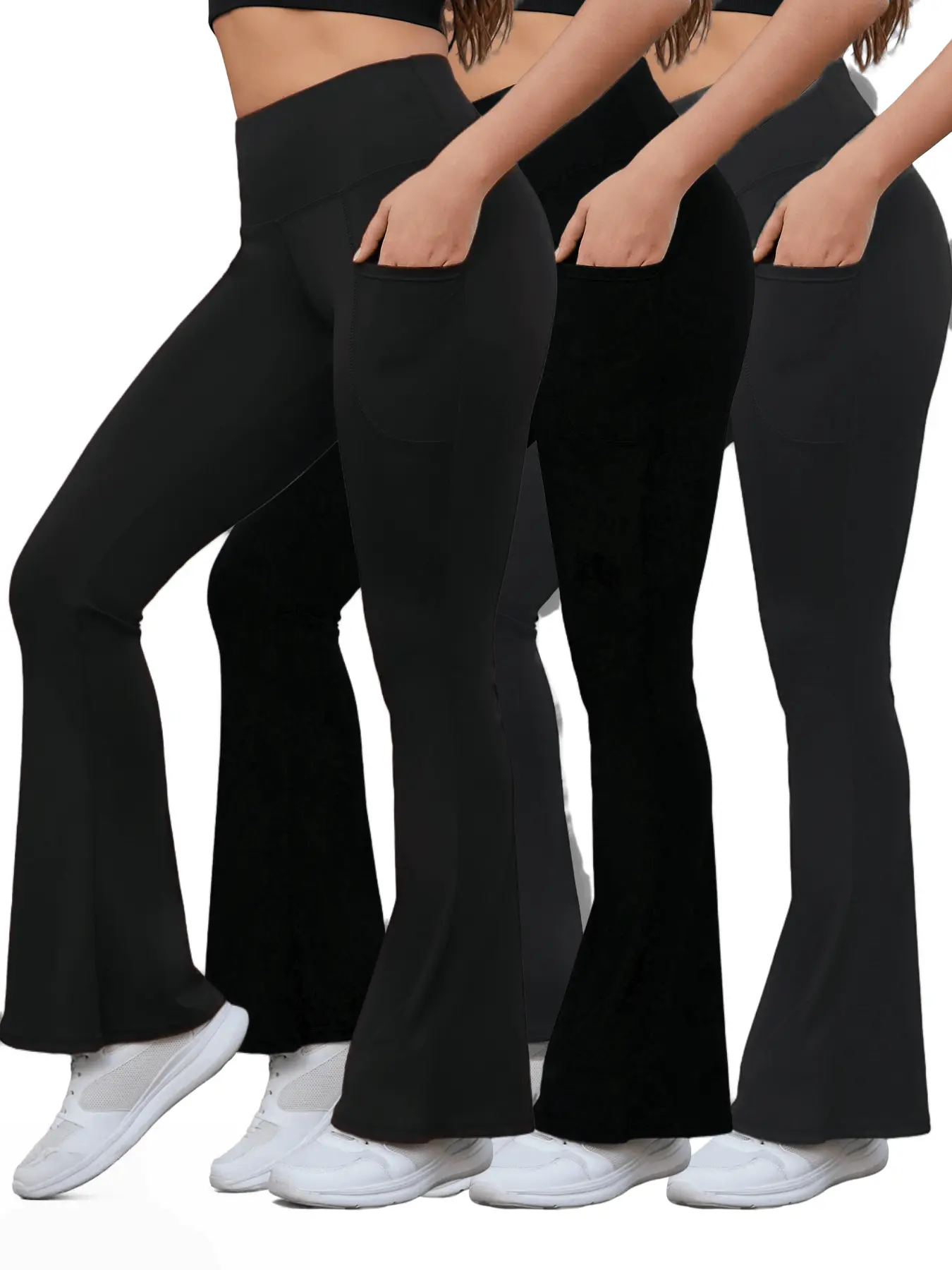 Three-piece black wide-leg pants, women's flared pants, sport and casual wide-leg pants, wide-leg yoga pants with pockets, indoor yoga, casual wide-leg pants Womenswear Trouser