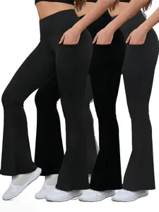 Three-piece black wide-leg pants, women's flared pants, sport and casual wide-leg pants, wide-leg yoga pants with pockets, indoor yoga, casual wide-leg pants