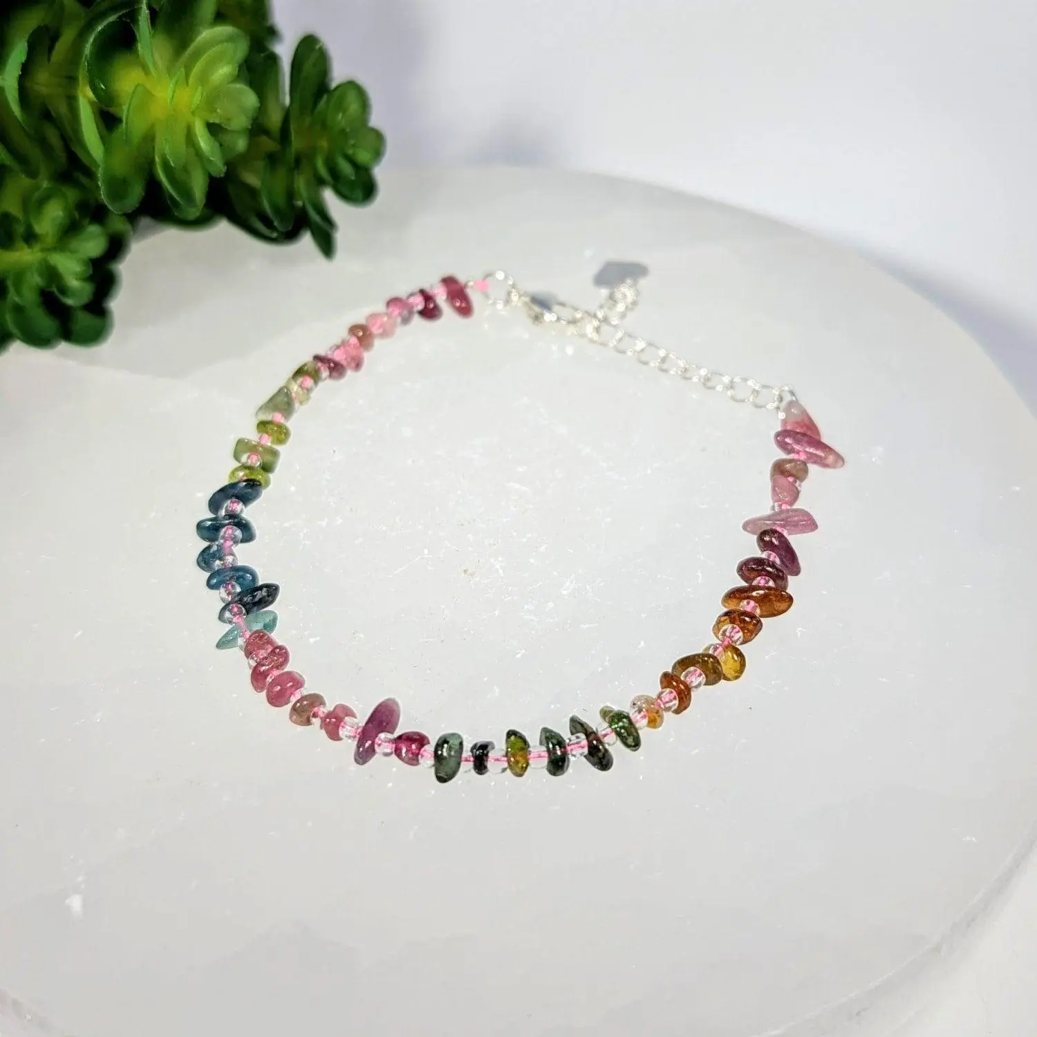 Watermelon Tourmaline Chip Bracelet with Clasp