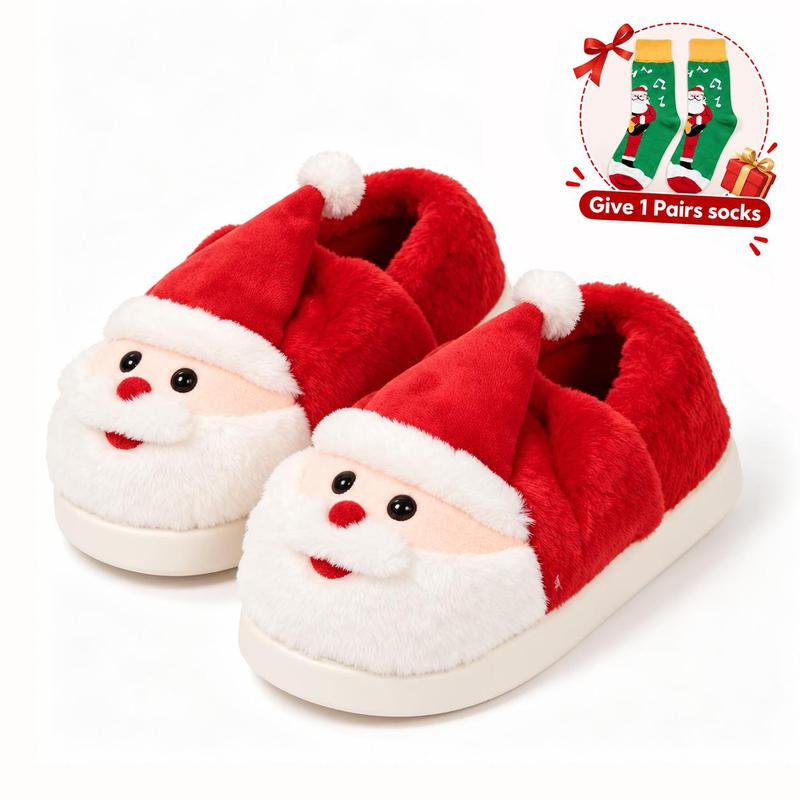 GRIP&GO Unisex Fluffy Santa Claus Cotton Slippers - Round Toe, Warm, Anti-Slip Sole, Cozy Fluffy Home Slippers, Ideal GF Christmas Gifts, Gift for Mom Christmas