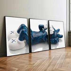 Blue Kaws Wall Art, Hypebeast Figure Poster, Set of 3, Product without frame