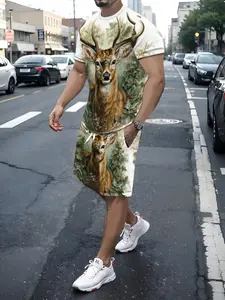 Men's High-Quality Polyester Fiber 3D Print Set, Slim-Fitting Design, Breathable & Comfortable, Ideal for All-Seasons Use