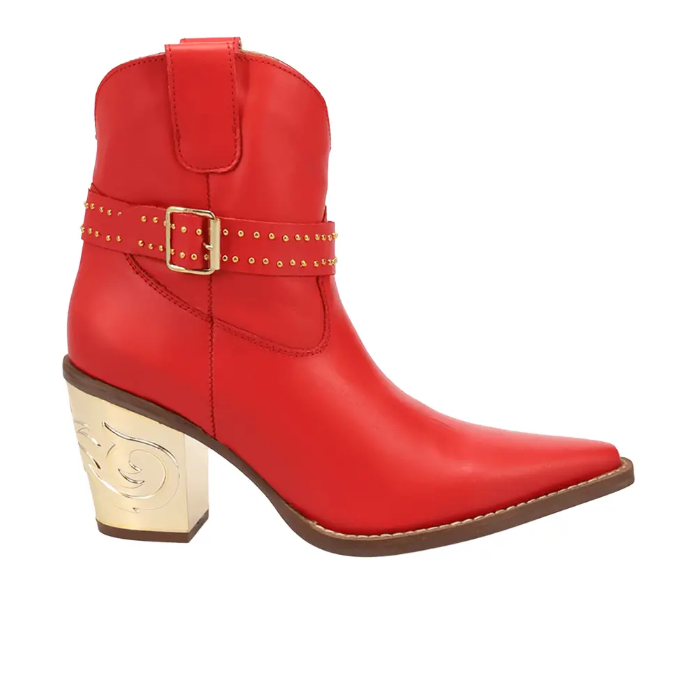 Dingo Womens Milano Studded Snip Toe Pull On  Casual Boots Ankle Mid Heel 2-3" - Red