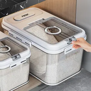 Set of 2-Size Sealed Food Storage Containers - 2.85 L and 2.06 L, PET Square Flip-Top Rice Containers, Reusable, Insect- and Moisture-Resistant, Hand Wash, Sealed Grain Dispenser for Kitchen Storage, Stackable Plastic Container, Airtight Container Set