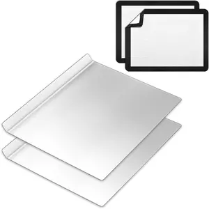 2 count Large Flat Cookie Sheets No Edges and 2 count  Baking Mats  Cookie Pan with Baking Mats  Rectangular Oven Trays for Cooking Desserts Cupcakes, 16" x 13"